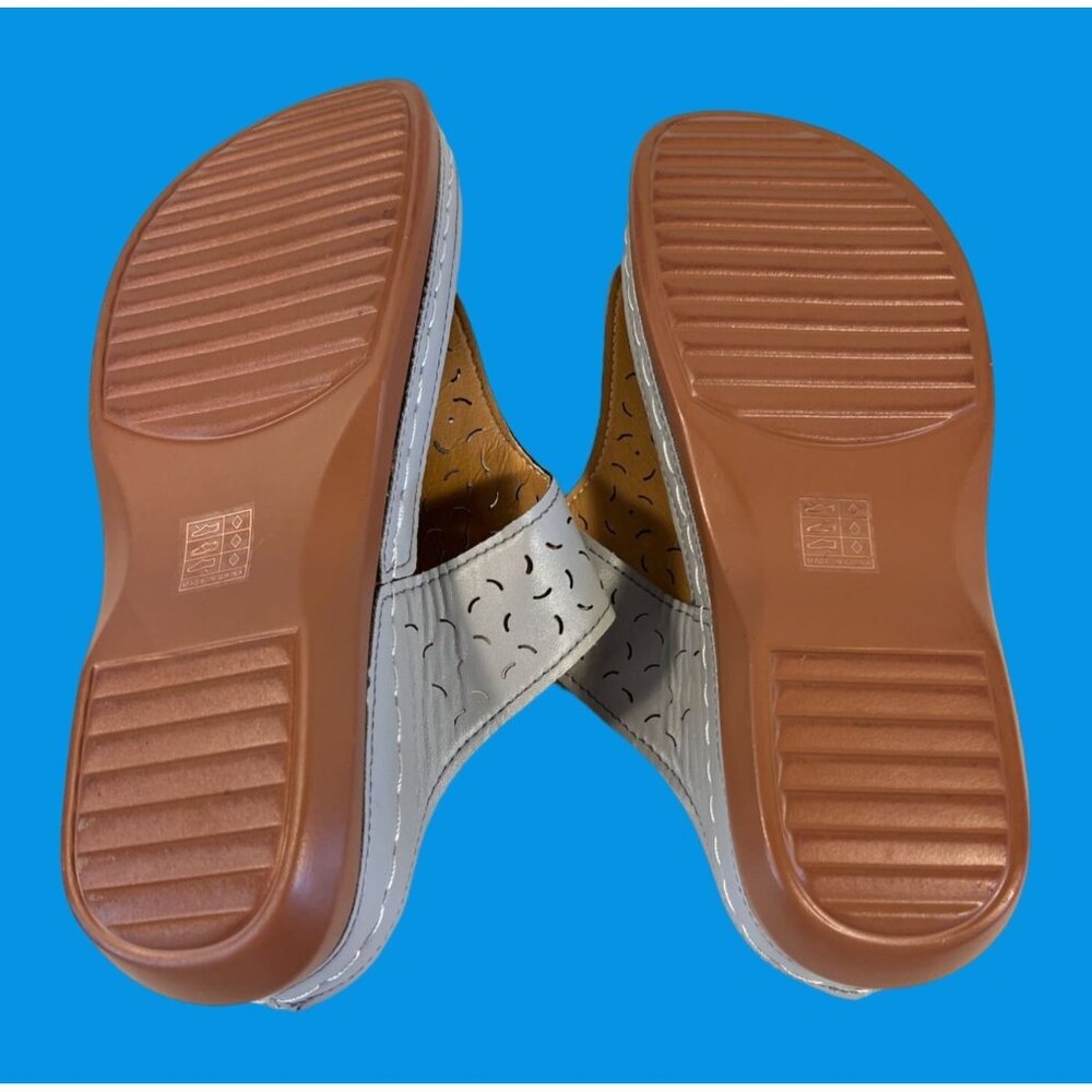 Womens Size 41/10 Light Blue Perforated PU Leather Slip-On Sandals - Picture 10 of 12